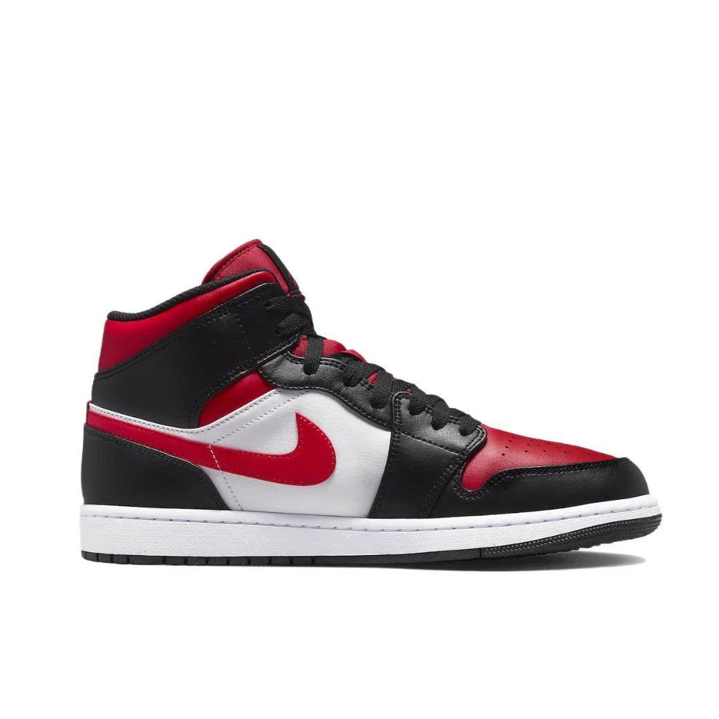 Nike Original Air Jordan 1 Mid Mens Retro Classic Basketball Sneakers Classic Black and Red Colorway - KICKSTART