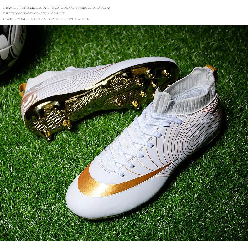 Men Soccer Shoes Professional Futsal Football Boots FG TF Kids Grass Cleats Football Shoes Gold Outdoor Training Soccer Boots - KICKSTART