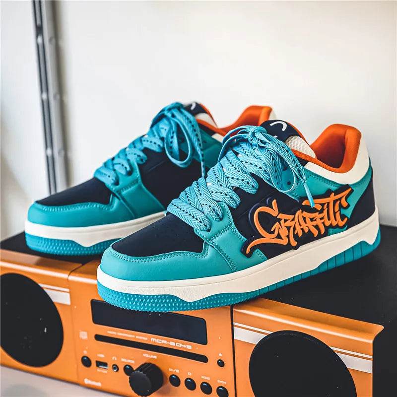 Fashion Blue Designer Skateboard Shoes Men Streetwear Hip hop Sneakers Men Luxury Platform Skateboard Sneakers Men basket homme - KICKSTART