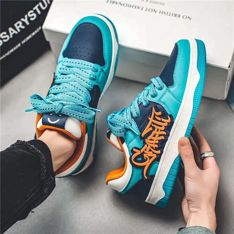 Fashion Blue Designer Skateboard Shoes Men Streetwear Hip hop Sneakers Men Luxury Platform Skateboard Sneakers Men basket homme - KICKSTART