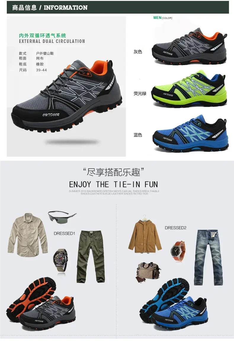 Men's Outdoor Hiking Boots Lightweight Running Shoes Anti Slip and Wear-resistant Rubber Soles Mesh Breathable Sports Shoes 2025 - KICKSTART