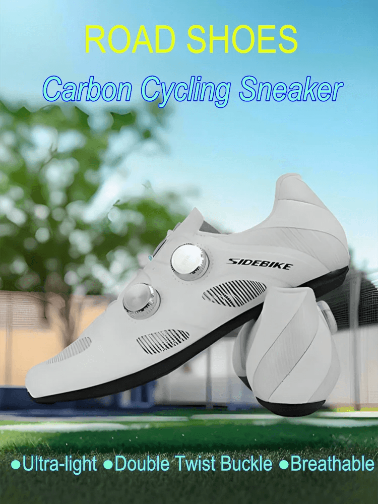 Sidebike Carbon Cycling Shoes Ultra Light Road Bike Shoes Men's Sneakers Self-lock Racing Bicycle Shoes Double Buckle Strap 530g - KICKSTART