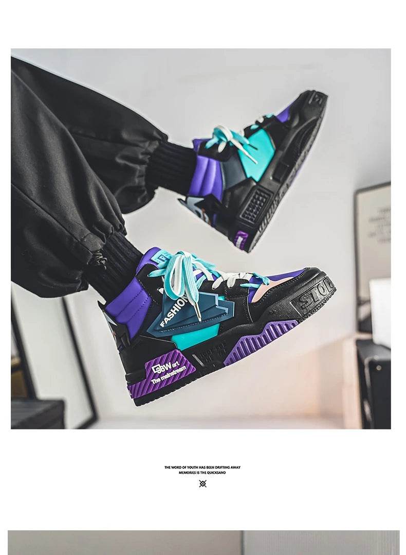 Winter High Top Skateboarding Shoes Man Fashion Purple Casual Leather Sneakers Men Trend Outdoor Non-slip Men's Skateboard Shoes - KICKSTART