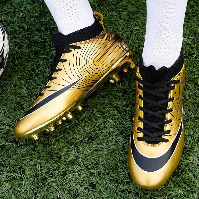 Men Soccer Shoes Professional Futsal Football Boots FG TF Kids Grass Cleats Football Shoes Gold Outdoor Training Soccer Boots - KICKSTART