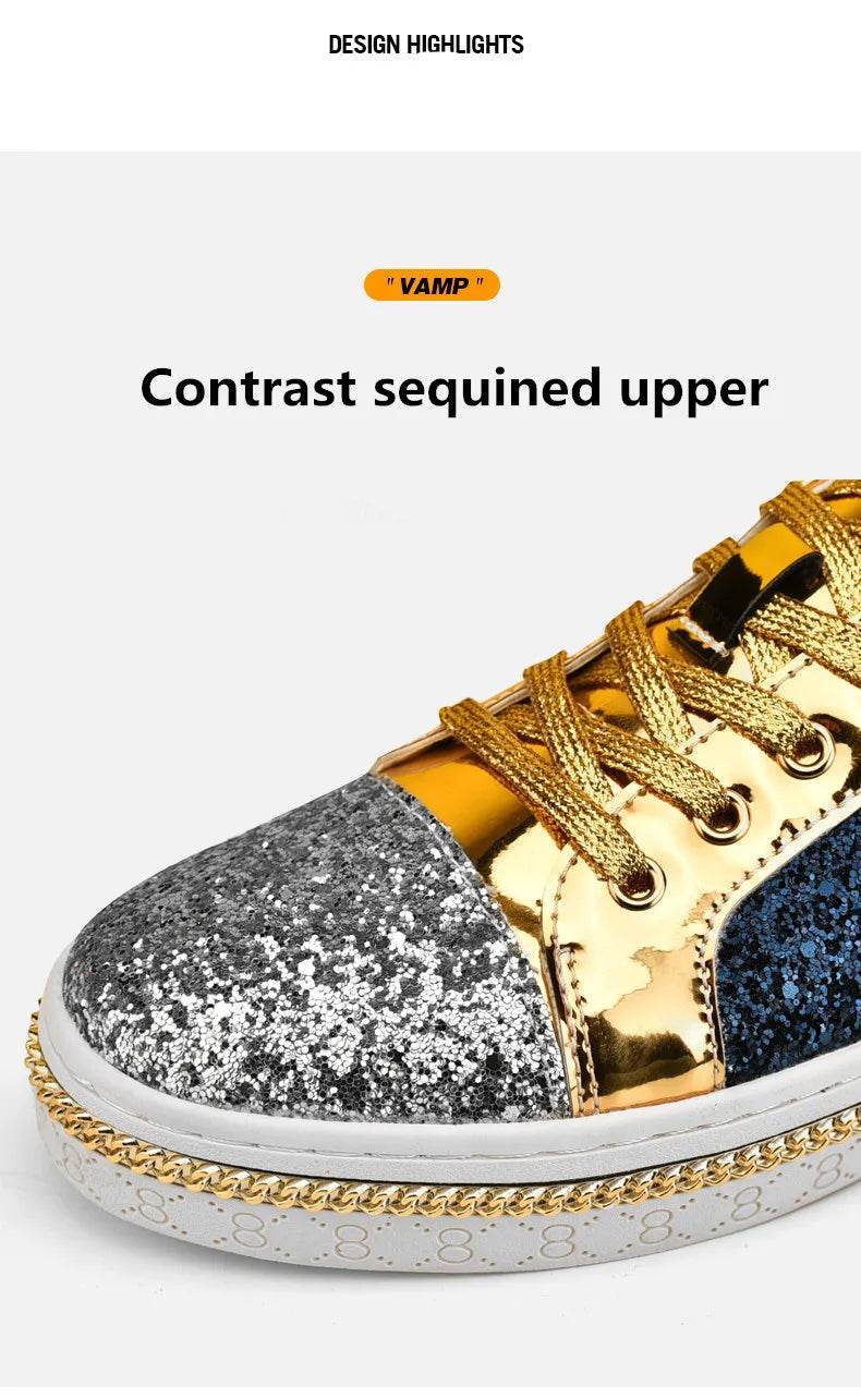 High-Quality Couples Luxury Sequined Shoes Trend Color Matching Low Skateboard Sneakers Man Comfortable Soft Shiny Shoes For Men - KICKSTART