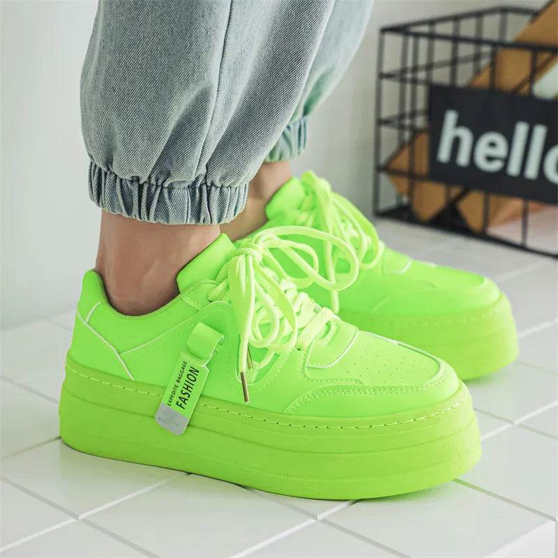 New Fashion Green Skateboard Shoes for Men Comfy Height-increasing Platform Shoes Men Non-slip Sports Shoes Zapatillas De Skate - KICKSTART