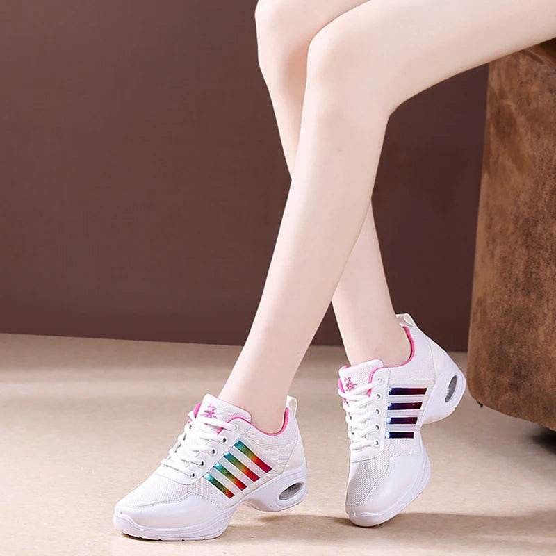 Dance Sneakers for Woman Jazz Shoes Mesh Modern Outsole Dance Sneakers Breathable Lightweight Dancing Fitness Shoes for Women - KICKSTART