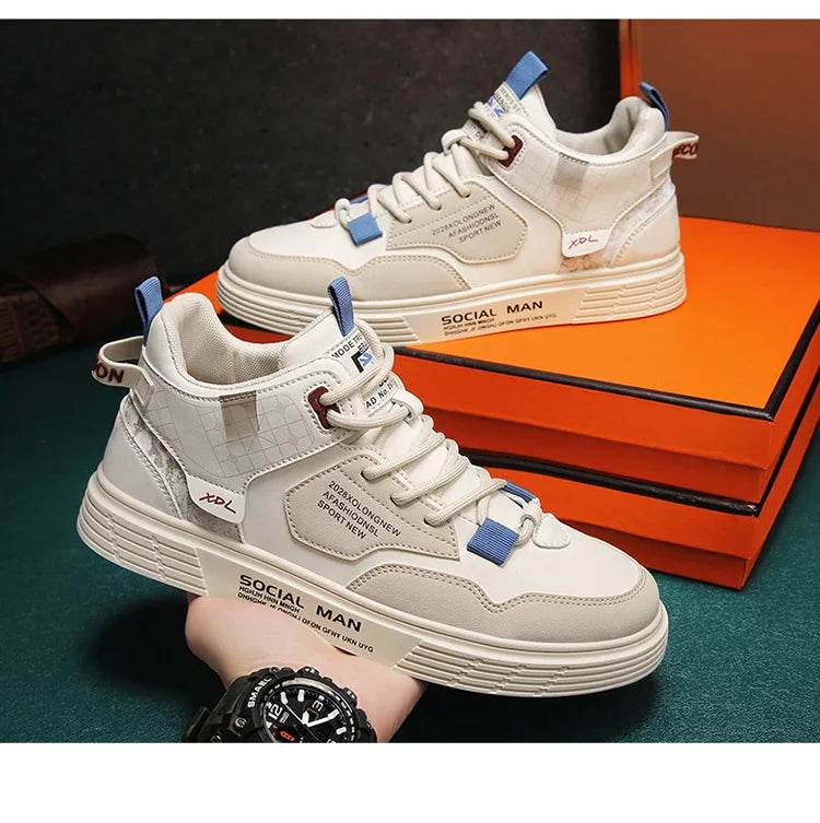 Men's Casual Shoes Skateboarding Shoes Lightweight high top Men Shoes Flat Lace-Up Sneakers Male Business Travel Tenis Masculino - KICKSTART