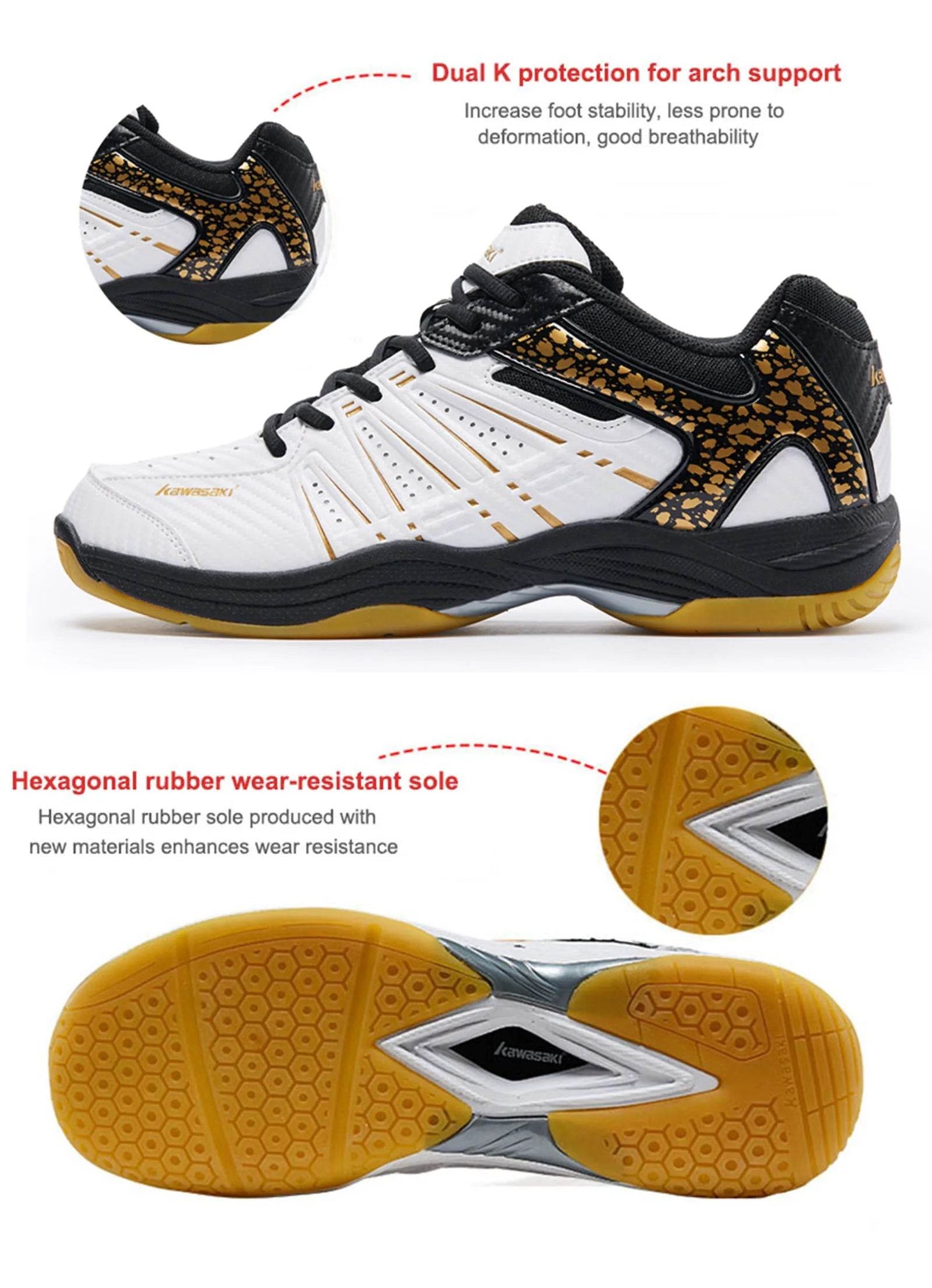 Kawasaki Badminton Shoes Breathable Anti-Slippery Sport Tennis Shoes for Men Women Sneakers K-063 - KICKSTART