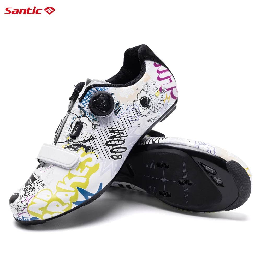 Santic Cycling Lock Shoes Unisex Men Women Colorful Auto-lock Biking Shoes Nylon Sole Outdoor Road Bike Riding Bicycle Sneakers - KICKSTART