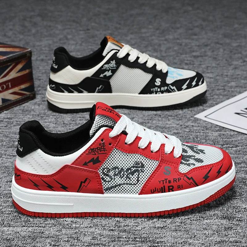 Brand Designer Red Men's Skateboarding Shoes Fashion Anime Sneakers Men Leather Casual Skate Sneaker Men Hip Hop Street Shoes - KICKSTART