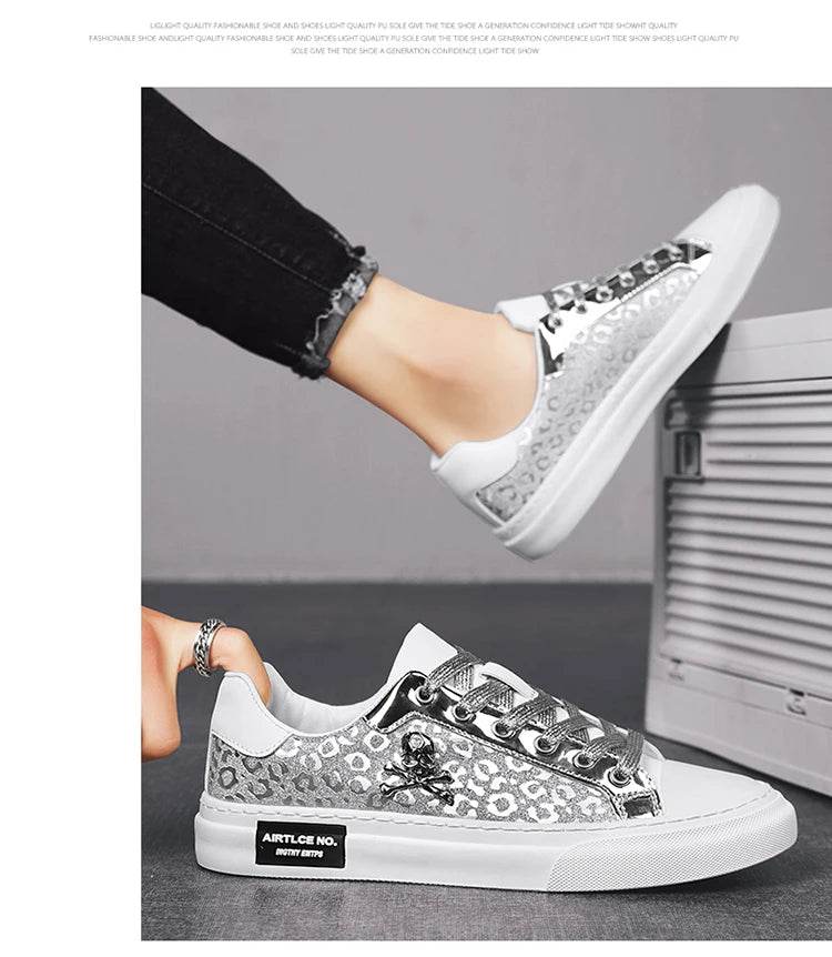 Hot Sale Fashion Skateboard Shoes Men Luxury Silver Sneakers Designer Skate Sneakers Men Flats Leather Casual Men Shoes 2023 - KICKSTART