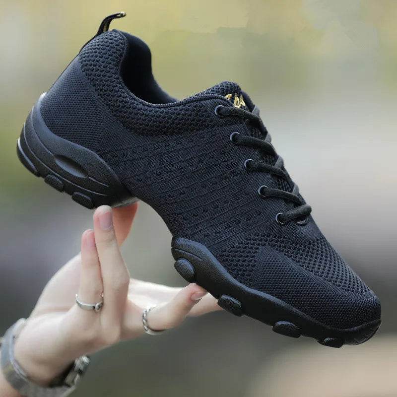 Dance Shoes Man Ladies Modern Soft Outsole Jazz Sneakers Leather Mesh Breathable Lightweight Female Dancing Fitness Shoes Sport - KICKSTART