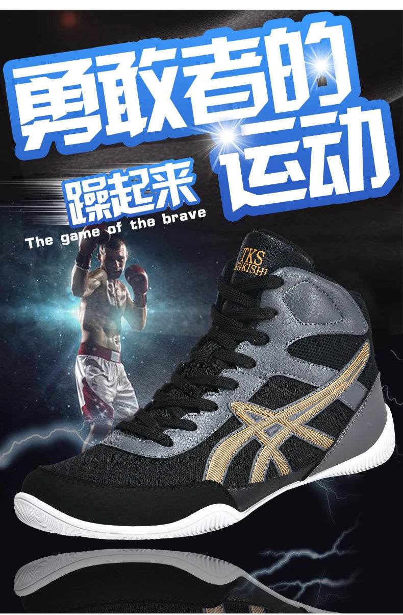 Men's Light Wrestling Shoes Breathable Mesh Boxing Sports Shoes Men's Training Boxing Shoes Black Gold Red Sports Shoes - KICKSTART