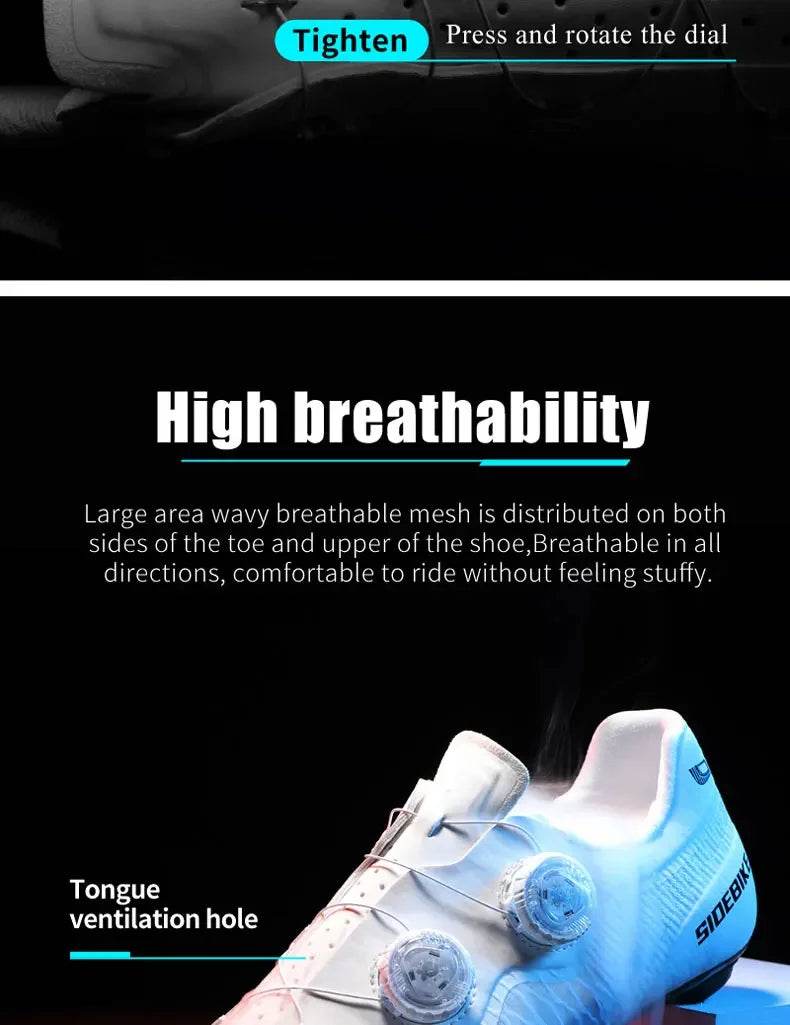 Sidebike ultralight 14 level hardness carbon fiber shoes road bike professional self-locking cleats cycling shoes breathing - KICKSTART