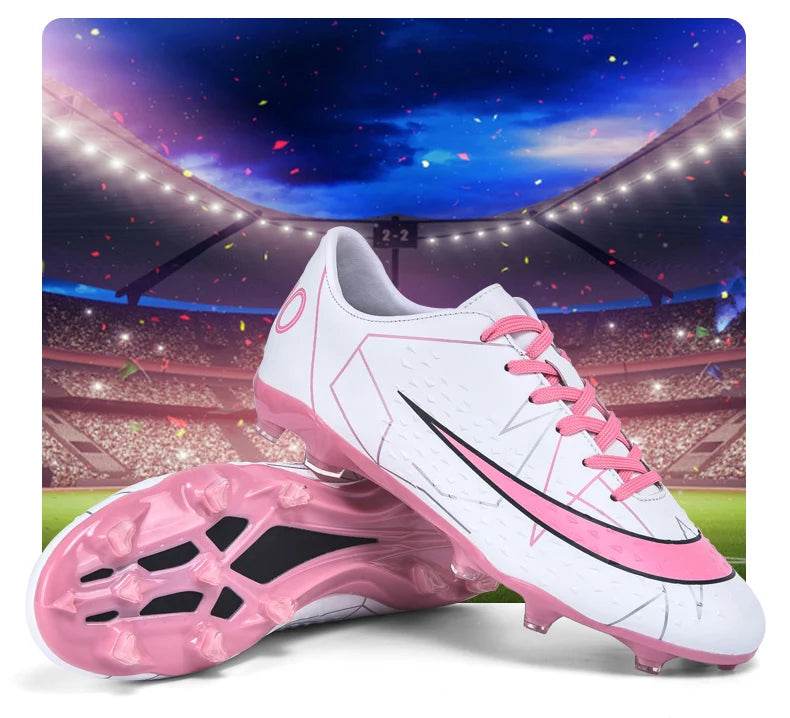 Fashion White Pink Football Sports Shoes Men Women Cheap Long Spikes Soccer Cleats Men Professional Futsal Shoes Zapatos Futbol - KICKSTART