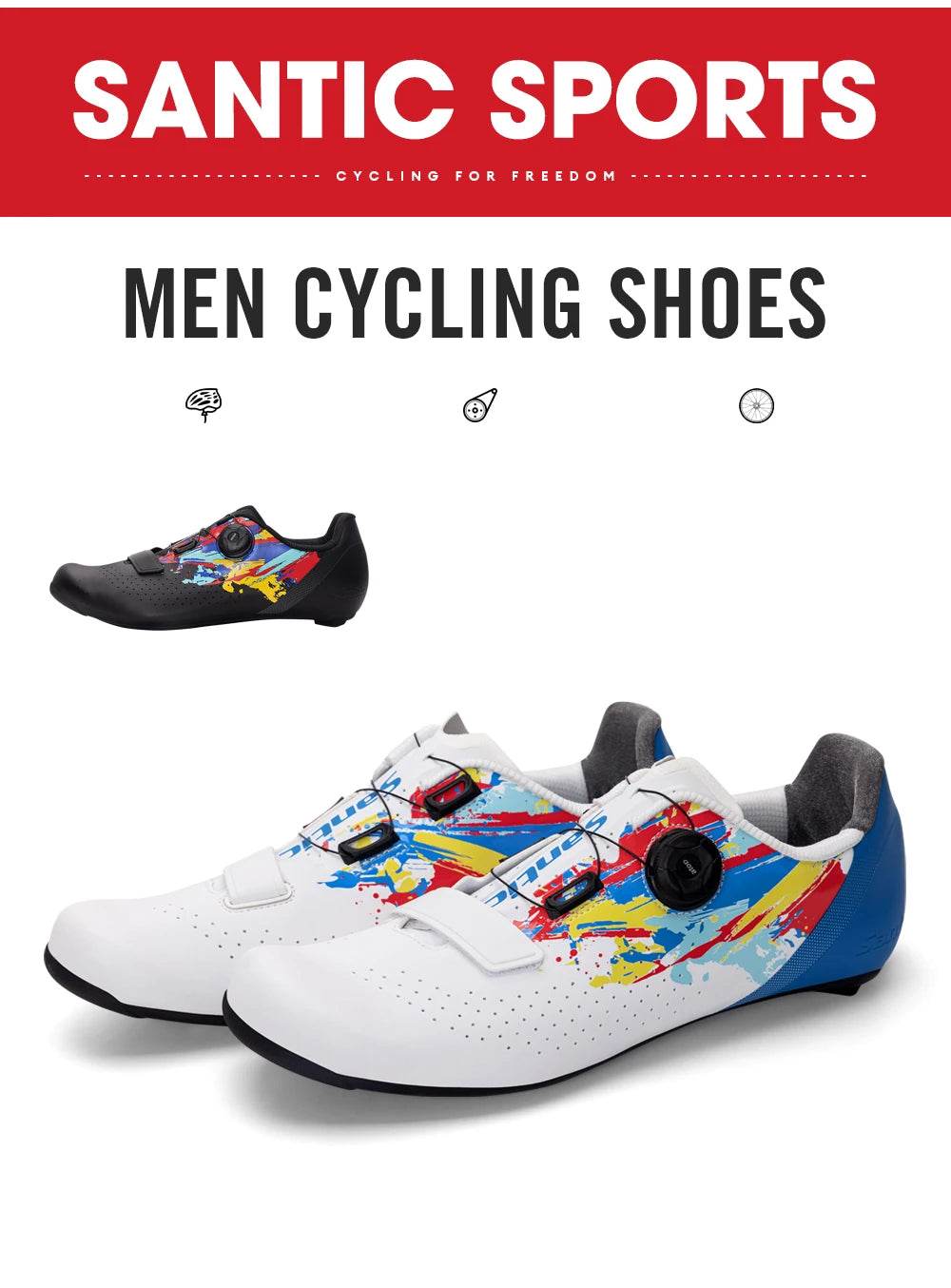 Santic 2025 New Cycling Shoes Men Outdoor Glass Fiber Nylon Sole Pro Road Racing Shoes Auto-lock Road Riding Bicycle Sneakers - KICKSTART