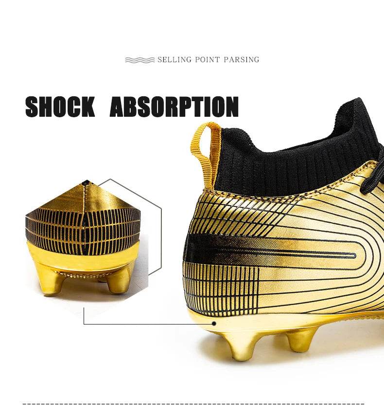 Men Soccer Shoes Professional Futsal Football Boots FG TF Kids Grass Cleats Football Shoes Gold Outdoor Training Soccer Boots - KICKSTART