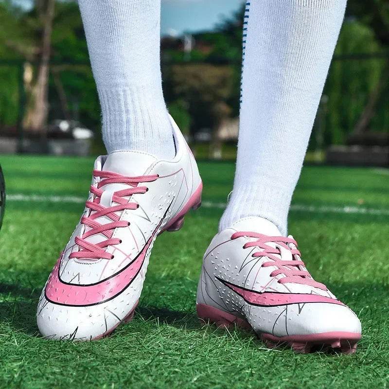 Fashion White Pink Football Sports Shoes Men Women Cheap Long Spikes Soccer Cleats Men Professional Futsal Shoes Zapatos Futbol - KICKSTART