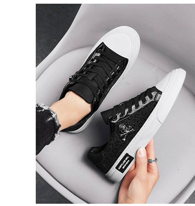 Hot Sale Fashion Skateboard Shoes Men Luxury Silver Sneakers Designer Skate Sneakers Men Flats Leather Casual Men Shoes 2023 - KICKSTART