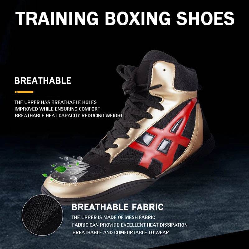 Mid Cut Mens Pro Boxing Boots Size 32-45 Breathable Non Slip Women Lace Sanda Wrestling Shoes Student Fighting Training Shoes - KICKSTART