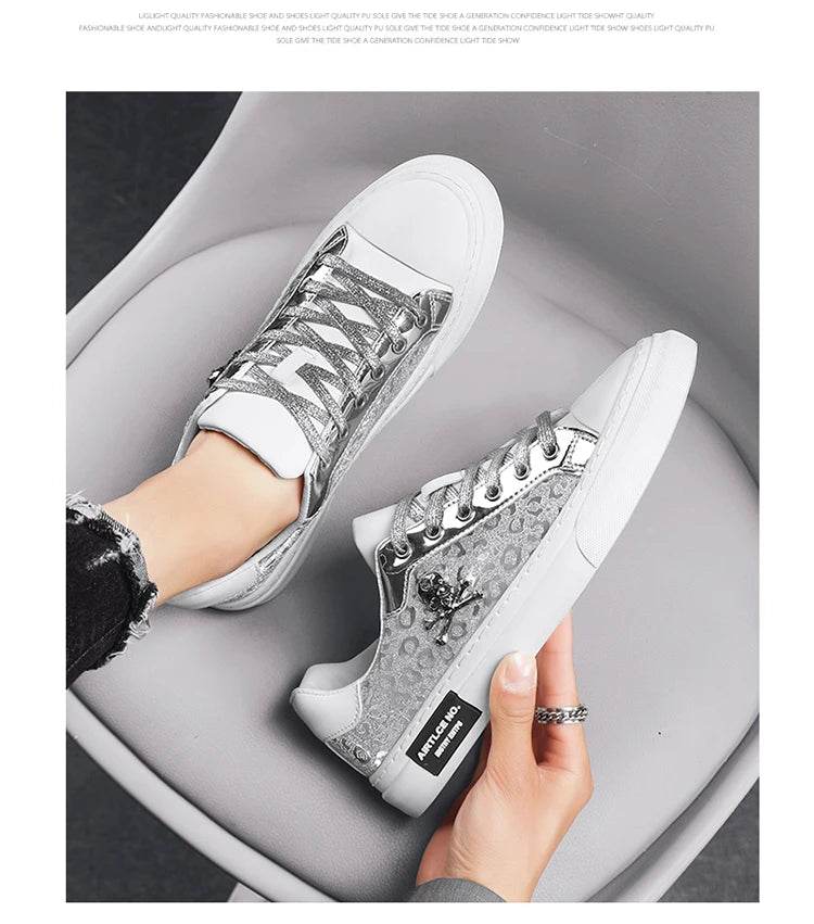 Hot Sale Fashion Skateboard Shoes Men Luxury Silver Sneakers Designer Skate Sneakers Men Flats Leather Casual Men Shoes 2023 - KICKSTART