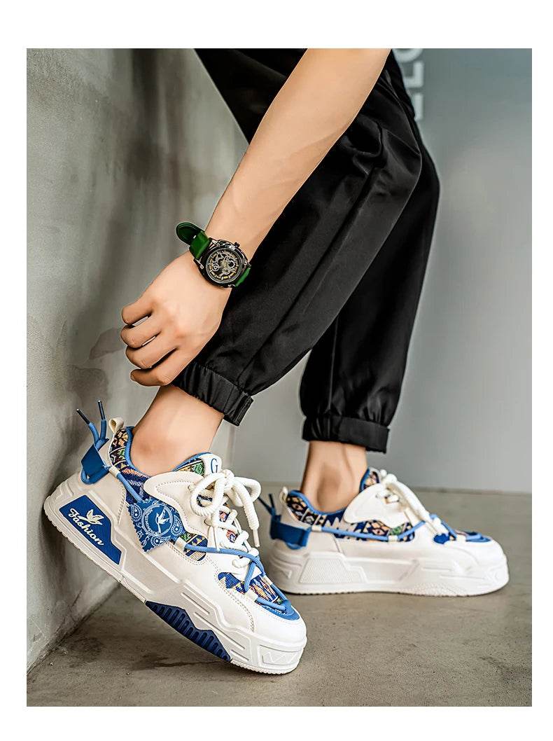 New Men's Skateboard Shoes 2025 Spring Fashion Versatile Low-Top Casual Sports Shoes Men's Trendyy Floral Cloth Sneakers Suitable for Outdoor Sports - KICKSTART