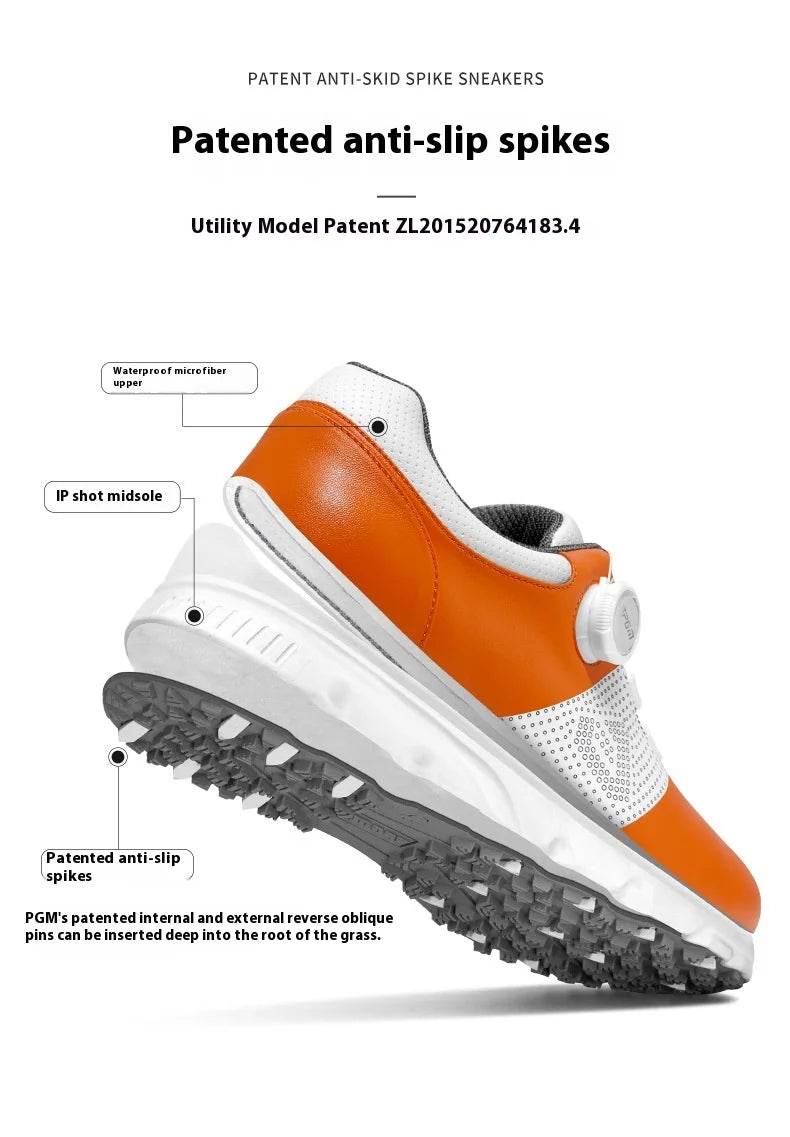 PGM Golf Shoes Men's Waterproof Sports Shoes Knob Lace Patent Anti Slip Shoes Golf Men's Shoes Quick Lacing XZ303 - KICKSTART