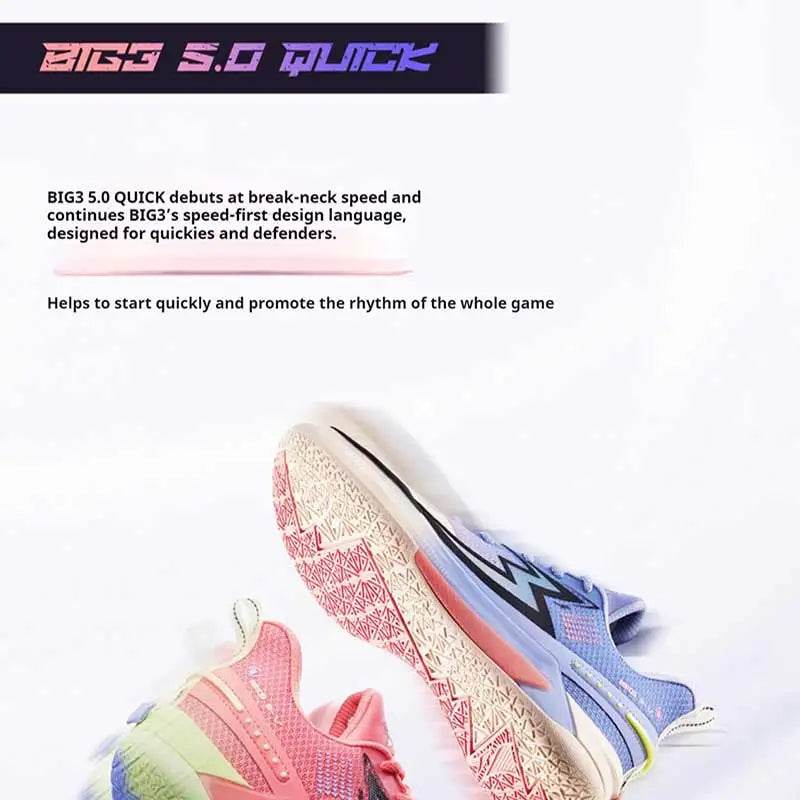 361 Degrees BIG3 5.0 Quick Men Basketball Shoes Cushioning Light Breathable Stable Professional Flexible Male Sneakers 672421121 - KICKSTART