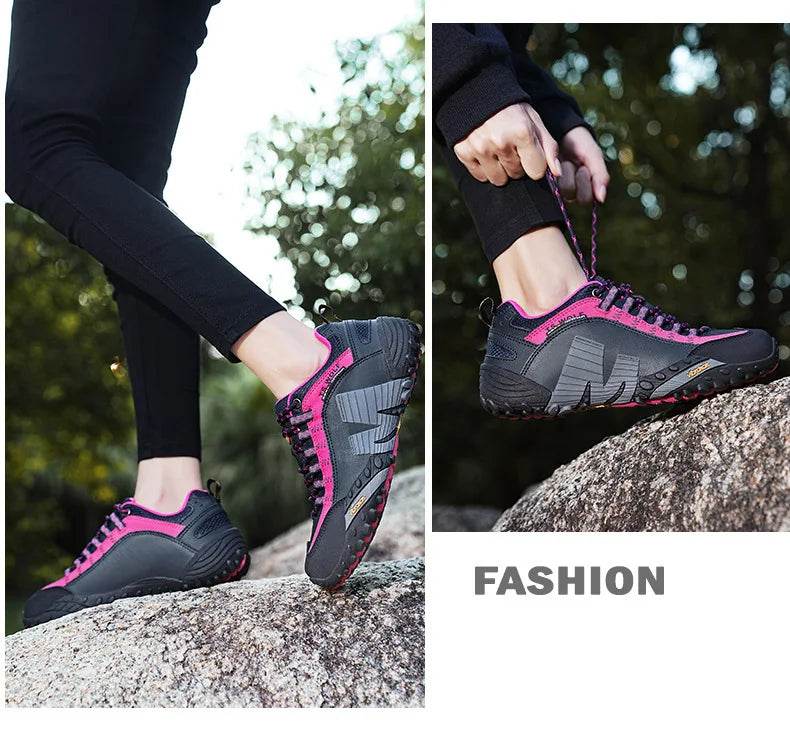 High quality Men's Trekking Shoes Genuine Leather Men Women Hiking Shoes Outdoor Waterproof Sport Climbing Men Sneakers - KICKSTART