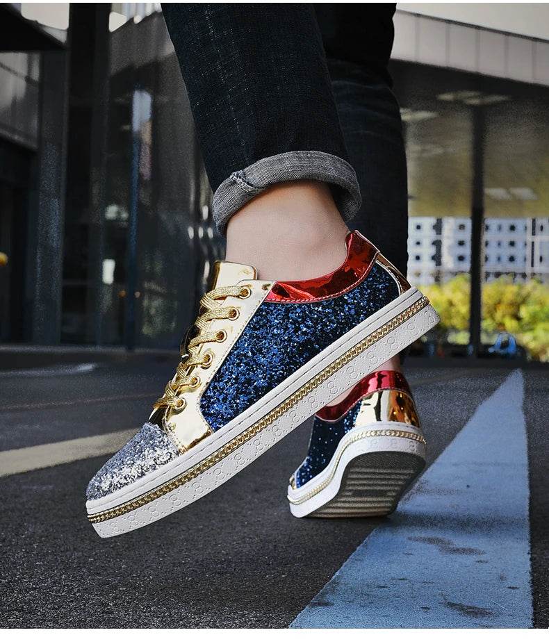 High-Quality Couples Luxury Sequined Shoes Trend Color Matching Low Skateboard Sneakers Man Comfortable Soft Shiny Shoes For Men - KICKSTART