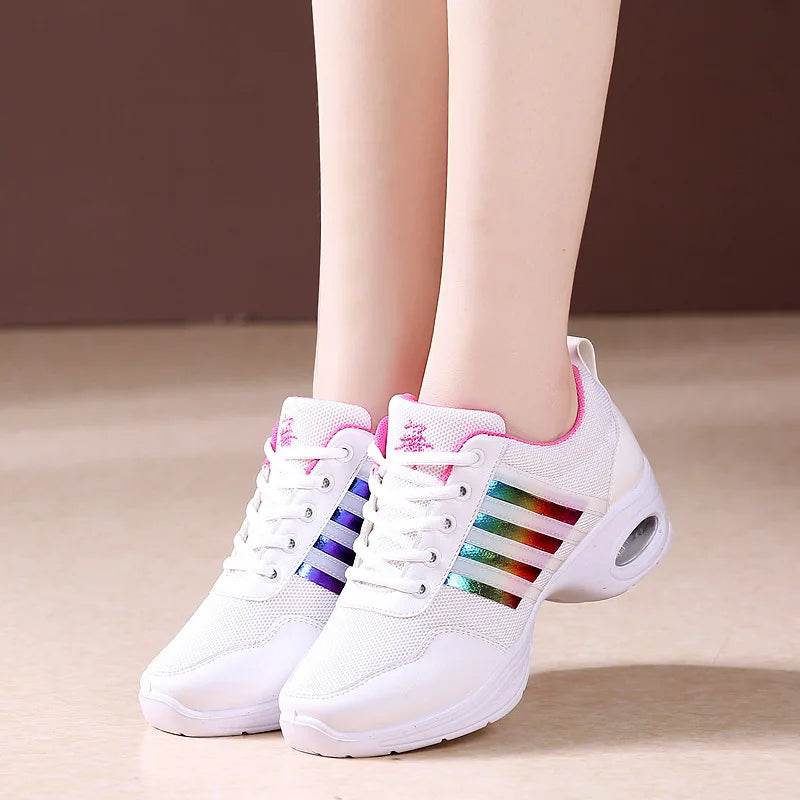 Dance Sneakers for Woman Jazz Shoes Mesh Modern Outsole Dance Sneakers Breathable Lightweight Dancing Fitness Shoes for Women - KICKSTART