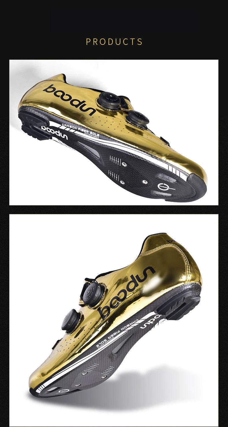 BOODUN Golden Carbon Road Bike Cycling Shoes Road Bike Self-Locking Shoes Carbon Ultralight professional Bicycle Racing Shoes - KICKSTART