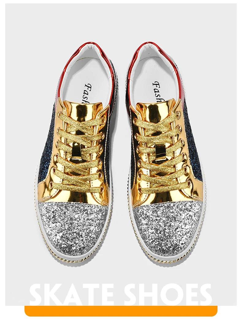 High-Quality Couples Luxury Sequined Shoes Trend Color Matching Low Skateboard Sneakers Man Comfortable Soft Shiny Shoes For Men - KICKSTART