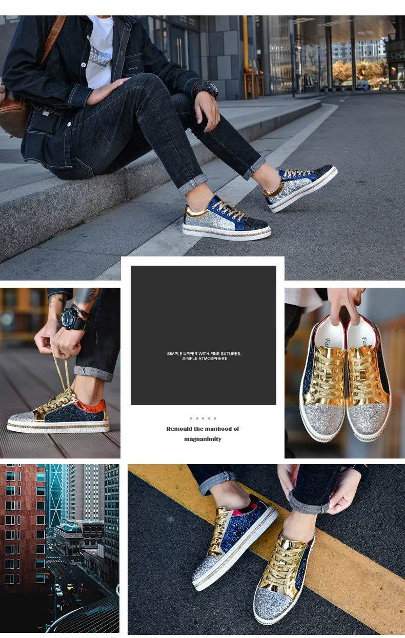 High-Quality Couples Luxury Sequined Shoes Trend Color Matching Low Skateboard Sneakers Man Comfortable Soft Shiny Shoes For Men - KICKSTART