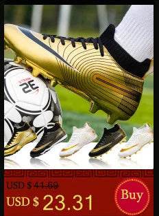 Men Soccer Shoes Professional Futsal Football Boots FG TF Kids Grass Cleats Football Shoes Gold Outdoor Training Soccer Boots - KICKSTART