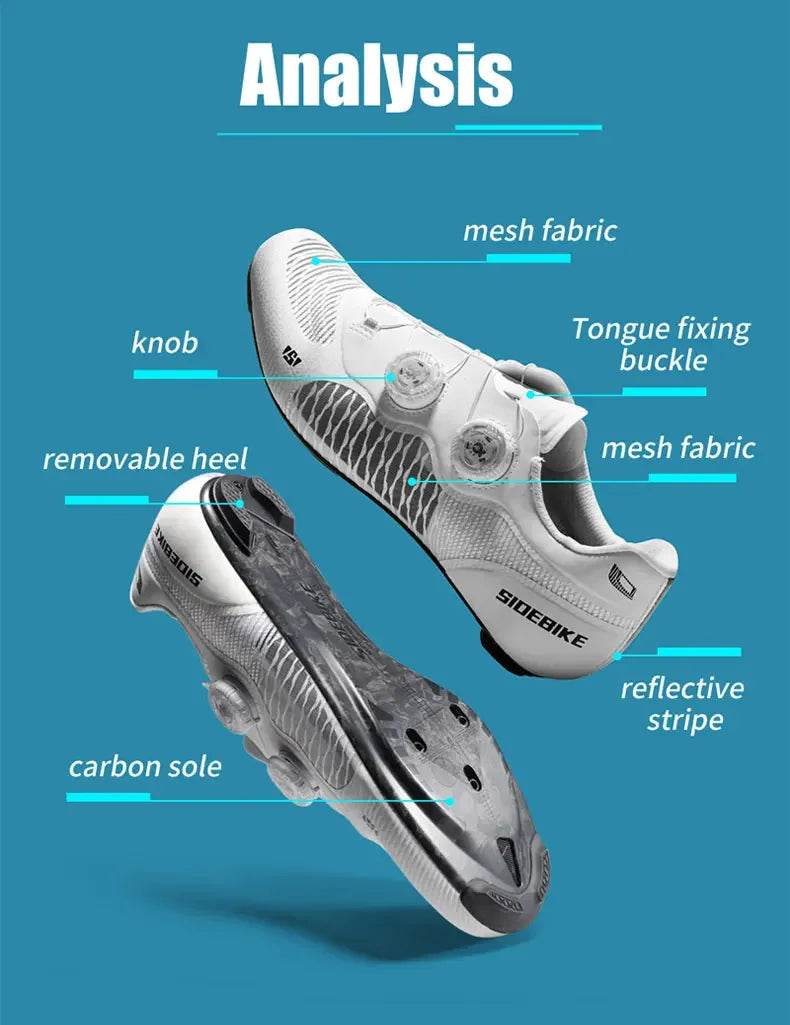 Sidebike ultralight 14 level hardness carbon fiber shoes road bike professional self-locking cleats cycling shoes breathing - KICKSTART