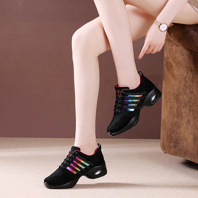 Dance Sneakers for Woman Jazz Shoes Mesh Modern Outsole Dance Sneakers Breathable Lightweight Dancing Fitness Shoes for Women - KICKSTART