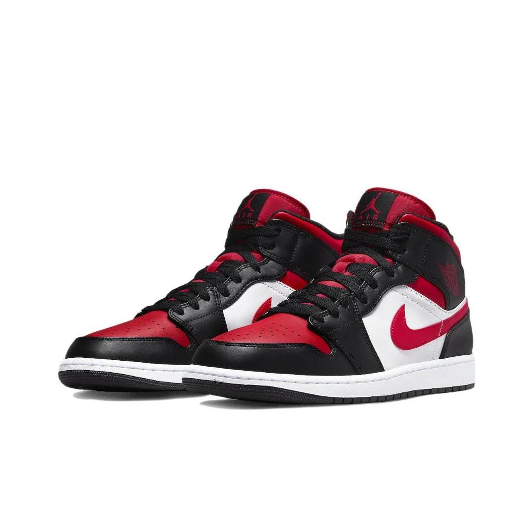 Nike Original Air Jordan 1 Mid Mens Retro Classic Basketball Sneakers Classic Black and Red Colorway - KICKSTART