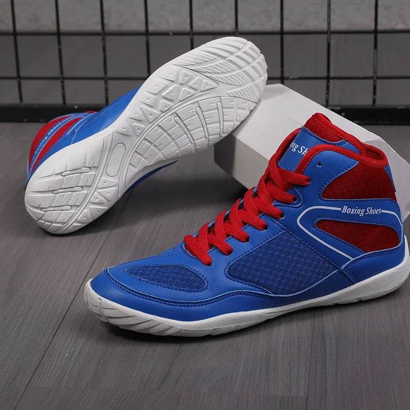 Professional Wrestling Shoes for Men Lightweight Red and Blue Sport Sneakers for Boxing and Training Outdoors Large Size - KICKSTART