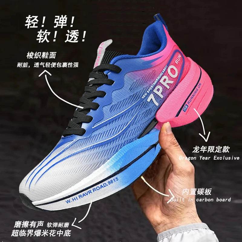 Speciality Carbon Plate Sports Running Shoes Marathon Air Cushion Men Breathable Lightweight Women Comfortable Nonskid Sneakers - KICKSTART