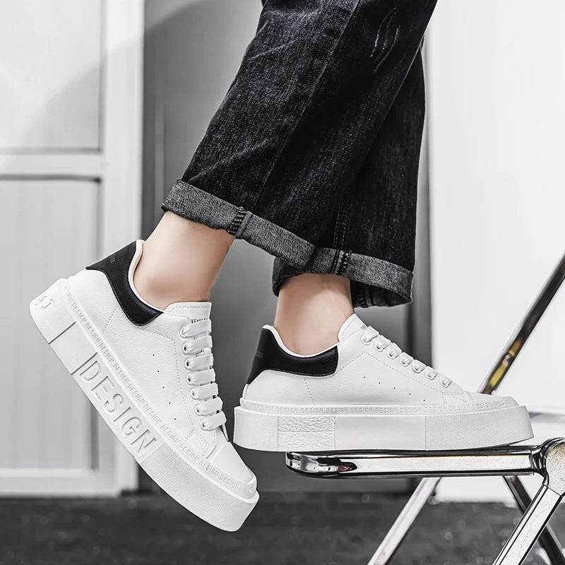 Fashion Design Men's Skateboard Shoes Comfortable Leather Low-cut Platform Sneakers Men Trend Black Casual Sports Shoes For Men - KICKSTART