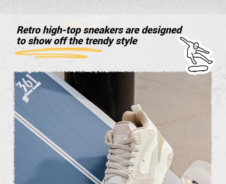 361 Degrees Women Skateboard Shoes New Leather Retro High-top Casual Fashion Water-repellent Non-slip Female Sneakers 682436623 - KICKSTART