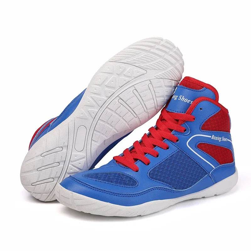 Professional Wrestling Shoes for Men Lightweight Red and Blue Sport Sneakers for Boxing and Training Outdoors Large Size - KICKSTART