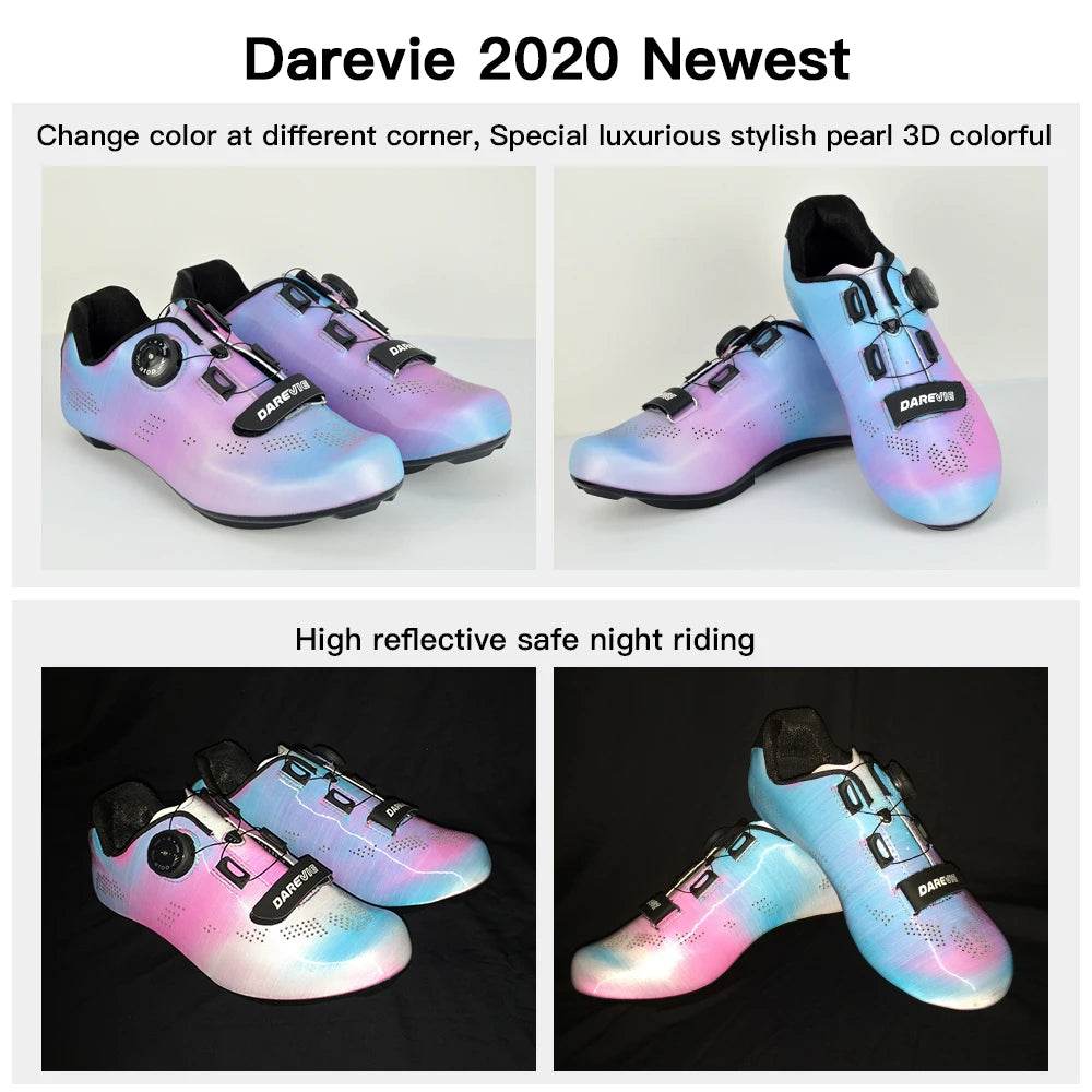 DAREVIE Road Cycling Shoes Pearl Colorful Chameleon Cycling Shoes Light Reflective Cycling Shoes Racing Bike Shoes LOOK SPD-SL - KICKSTART