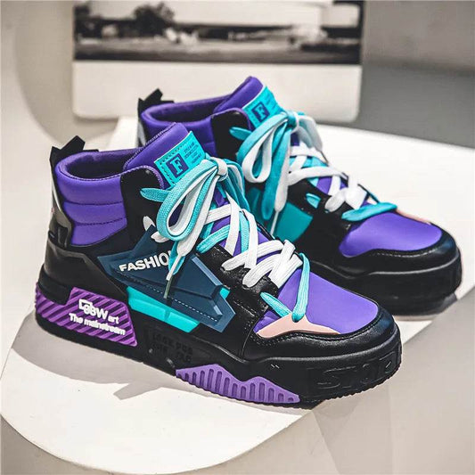 Winter High Top Skateboarding Shoes Man Fashion Purple Casual Leather Sneakers Men Trend Outdoor Non-slip Men's Skateboard Shoes - KICKSTART