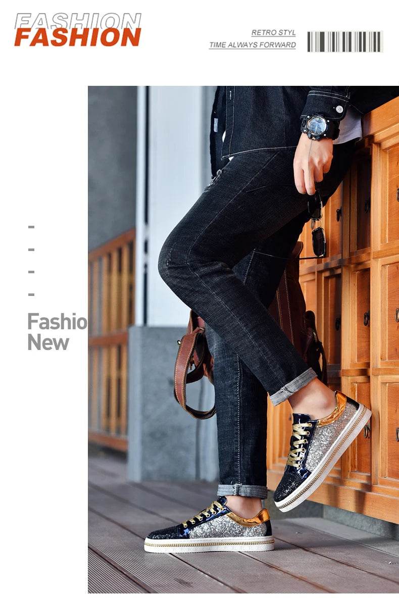 High-Quality Couples Luxury Sequined Shoes Trend Color Matching Low Skateboard Sneakers Man Comfortable Soft Shiny Shoes For Men - KICKSTART