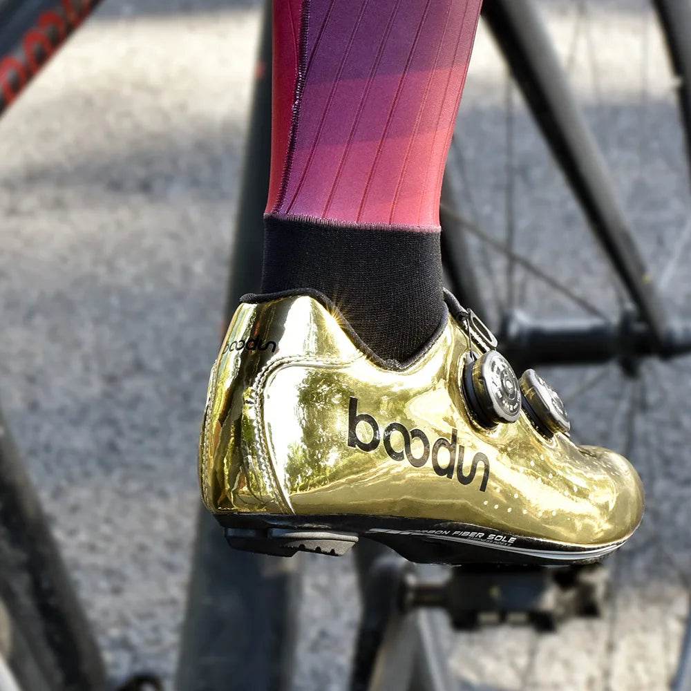 BOODUN Golden Carbon Road Bike Cycling Shoes Road Bike Self-Locking Shoes Carbon Ultralight professional Bicycle Racing Shoes - KICKSTART