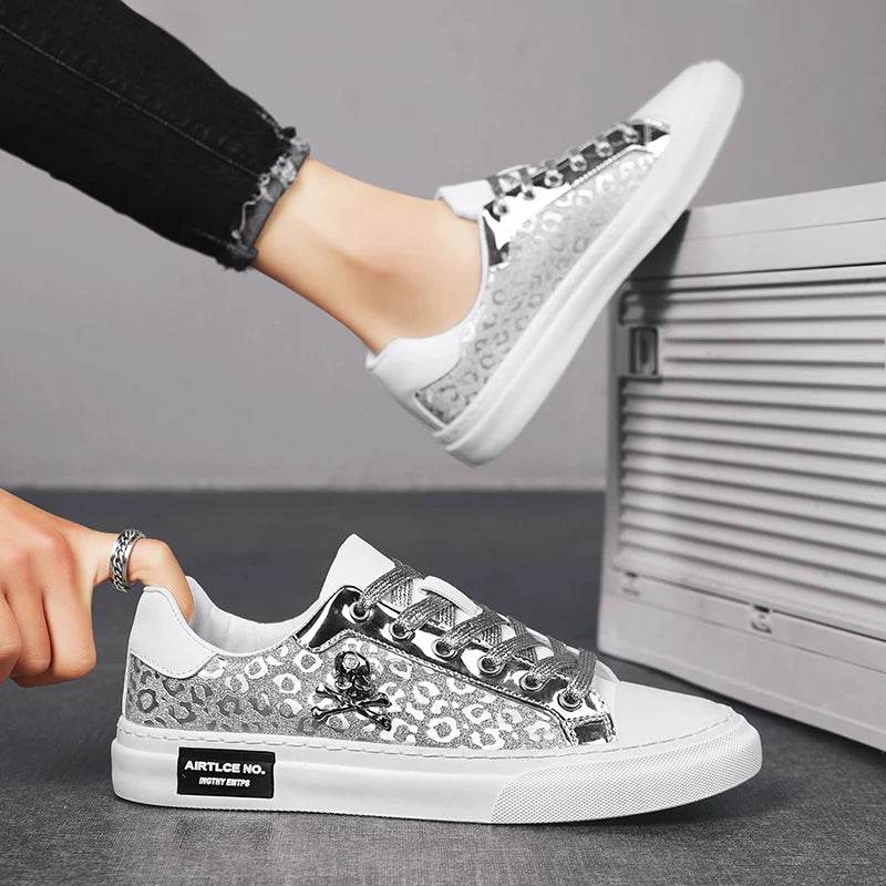 Hot Sale Fashion Skateboard Shoes Men Luxury Silver Sneakers Designer Skate Sneakers Men Flats Leather Casual Men Shoes 2023 - KICKSTART