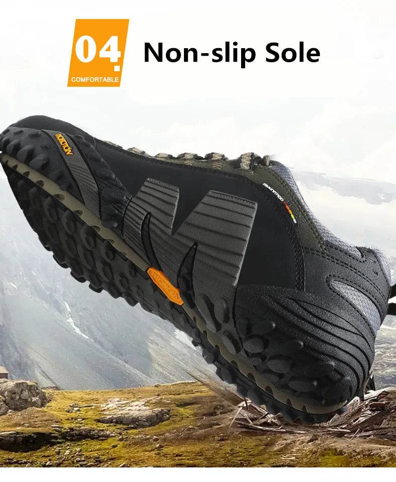 High quality Men's Trekking Shoes Genuine Leather Men Women Hiking Shoes Outdoor Waterproof Sport Climbing Men Sneakers - KICKSTART